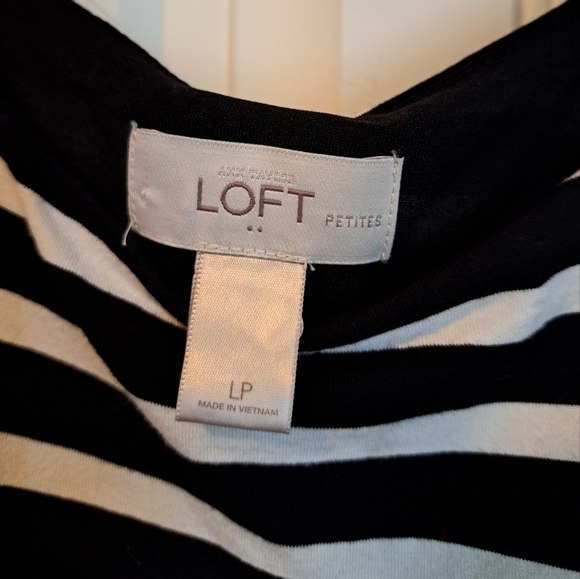 LOFT BLACK WHITE tiered vertical stripe summer dress rayon blend lined petite LG - Picture 5 of 6